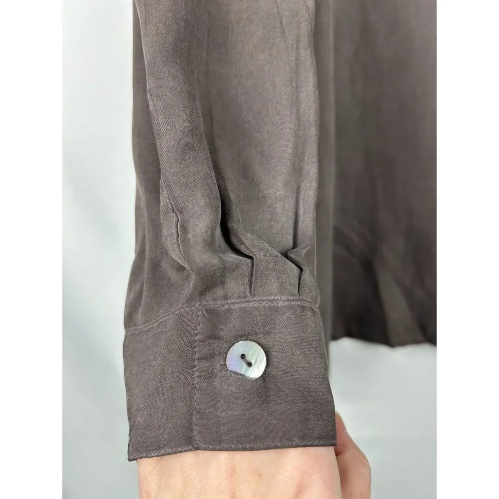 Silk Essentials Womens 2X Gray 100% Silk Button-Up Shirt With Pocket & Long Slee - Picture 4 of 11